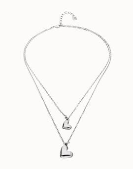 Colgante UNO DE 50 plata doble cuelgan corazones