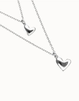 Colgante UNO DE 50 plata doble cuelgan corazones