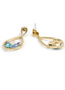 Pendientes LUXENTER dorados ovalados piedras turq