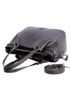 Bolso DON ALGODON mano negro piel boton cremallera