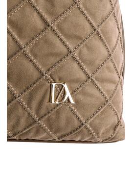 Bolso DON ALGODON hombro serraje taupe cuadrados