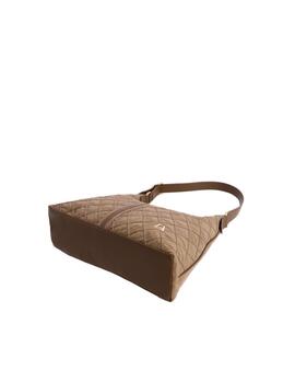 Bolso DON ALGODON hombro serraje taupe cuadrados