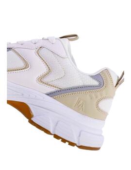 Deportiva DON ALGODON Irina beig con detalles camel y azul