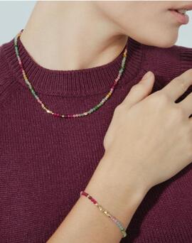 Pulsera LUXENTER bolitas verdes rosa dorada