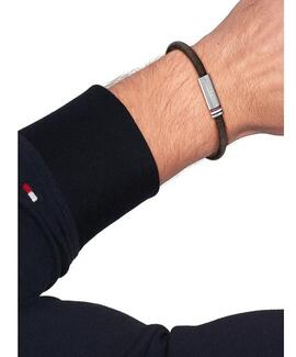 Pulsera TOMMY Cuero Marrón con Logos Camel