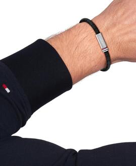 Pulsera TOMMY Cuero Negro Logos