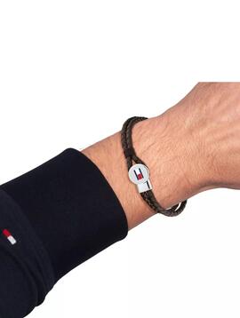Pulsera TOMMY 2 Tiras Cuero Marrón Trenzado