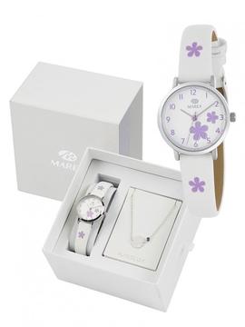 Marea pack reloj correa blanca flor violet pulsera